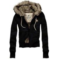 dames abercrombie fitch fur hooded outwear zip logo zwart Overhemd Online f3thn430